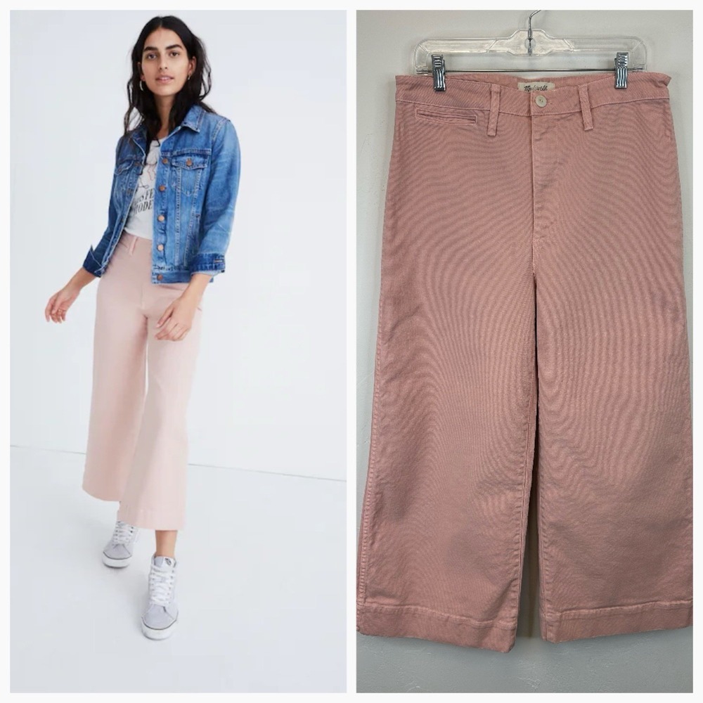 Madewell Wide Leg Crop Denim Pants Size 31 High Rise Pastel Pink Preppy Coastal